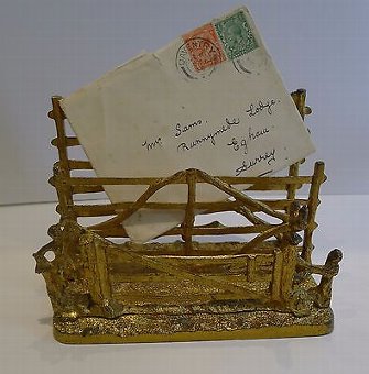 Charming Antique Gilded Bronze French Letter Rack c.1880