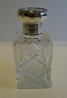Antique Handsome English Cut Crystal & Sterling Silver Perfume or Scent Bottle - 1915