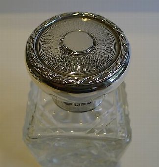 Antique Handsome English Cut Crystal & Sterling Silver Perfume or Scent Bottle - 1915