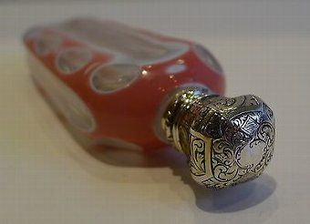 Antique Antique English Perfume or Scent Bottle With Sterling Silver Top c.1870