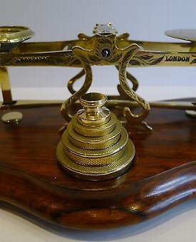 Antique Antique English Walnut and Brass Postal / Letter Scales by Sampson Mordan c.1860
