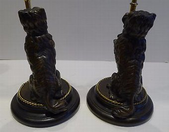 Antique Pair Antique French Figural Candlesticks - Bronze Dogs With Glass Eyes c.1870