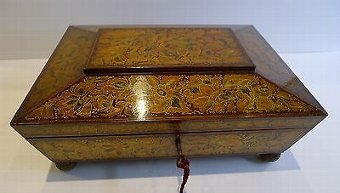 Antique Stunning Antique English Regency Penwork Games Box c.1820