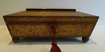 Antique Stunning Antique English Regency Penwork Games Box c.1820
