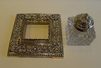 Antique Antique English Brass and Glass Inkwell c.1890
