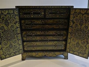 Antique Magnificent Antique English Penwork Table Cabinet c.1790