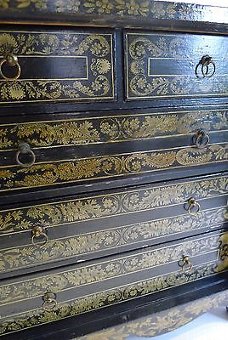 Antique Magnificent Antique English Penwork Table Cabinet c.1790