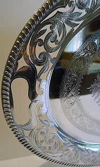 Antique Large Antique English Pierced or Reticulated Serving Tray by J.H. Potter c.1890