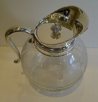 Antique Unusual Antique English Spherical Cut Glass Serving Jug / Pitcher