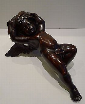 Antique Adorable Carved Wooden Cherub Wall Hanging c.1880