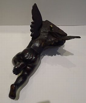 Antique Adorable Carved Wooden Cherub Wall Hanging c.1880