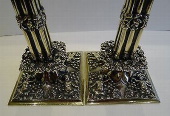 Antique Antique English Cast Brass Candlesticks - Cherubs c.1880