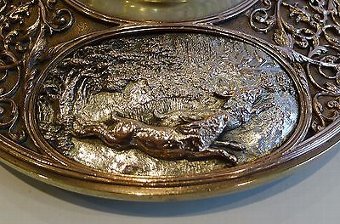Antique Huge Antique English Electrotype Figural Inkwell - Hares. Game Birds, Stag c1880