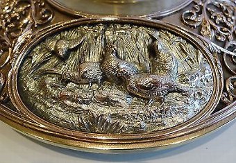 Antique Huge Antique English Electrotype Figural Inkwell - Hares. Game Birds, Stag c1880