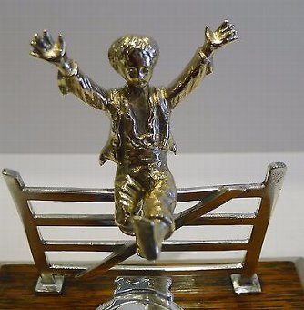 Antique Charming Antique English Figural Inkwell / Inkstand c.1890 - Child Over Gate