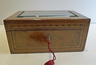 Antique Handsome Small Antique Burl Walnut & Parquetry Jewelry Box c.1860