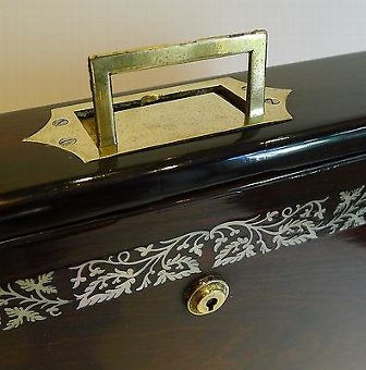 Antique Rare English William IV Mother of Pearl Inlaid Rosewood Writing Box c.1830