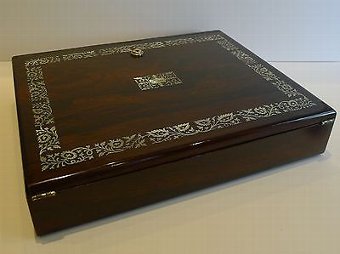 Antique Rare English William IV Mother of Pearl Inlaid Rosewood Writing Box c.1830