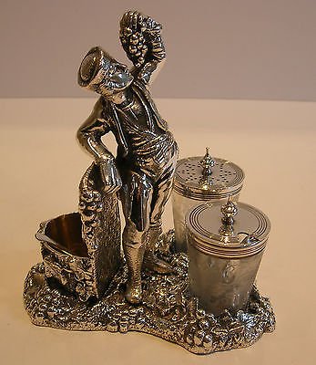 Antique Fabulous Figural Wine Related Cruet Set - Registered 1871 - Silver Plated