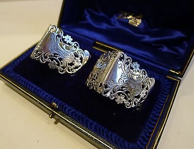 Antique Top Quality Pair Antique Sterling Silver Triangular Napkin Rings