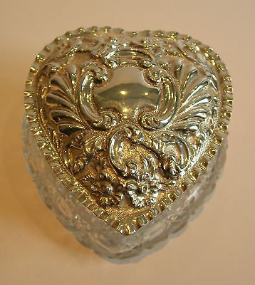 Antique Large Antique Crystal and Sterling Silver Heart Box