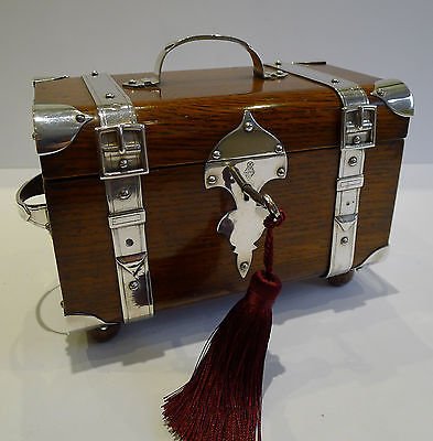 Antique Fabulous Antique English Oak & Silver Plated Tea Caddy by Henry Bourne - 1879