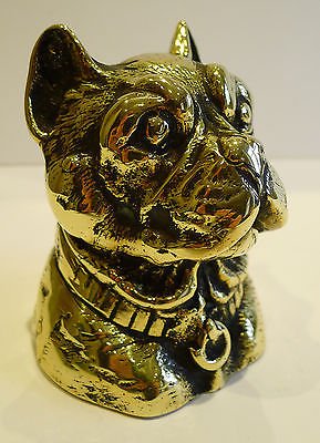 Antique Antique English Figural Brass Inkwell - Dog - French Bulldog, c.1880