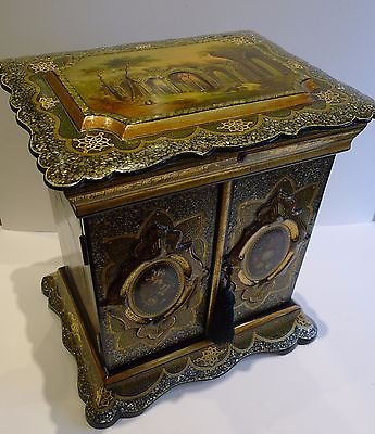 Antique Grand Large Antique English Papier Mache Table Cabinet / Writing Box c.1860