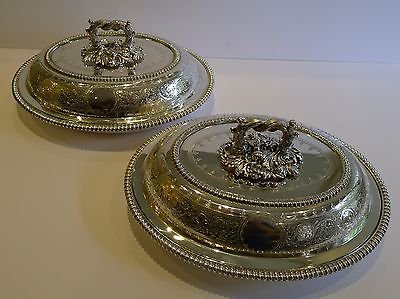 Antique Top Quality Pair Antique English Silver Plate Entree Dishes c.1850