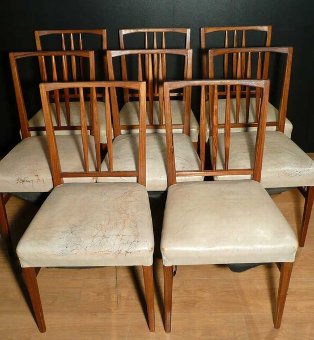 Antique 1950s Gordon Russell (Danish Style) Rosewood Dining Table + 8 Leather Chairs for Recovering
