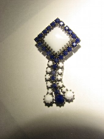 Dazzling 'Sapphire' Blue & White Fringe Pendant Brooch