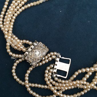 ANTIQUE EDWARDIAN 4 ROW PEARL BEAD NECKLACE CHAIN
