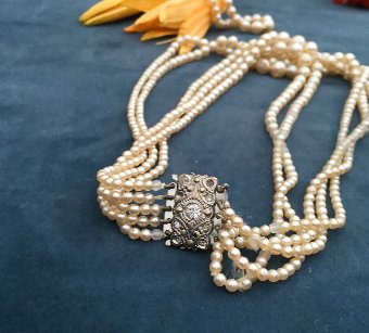 Antique ANTIQUE EDWARDIAN 4 ROW PEARL BEAD NECKLACE CHAIN 