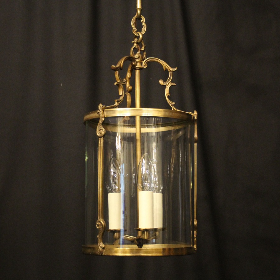 French Gilded Convex Triple Light Hall Lantern