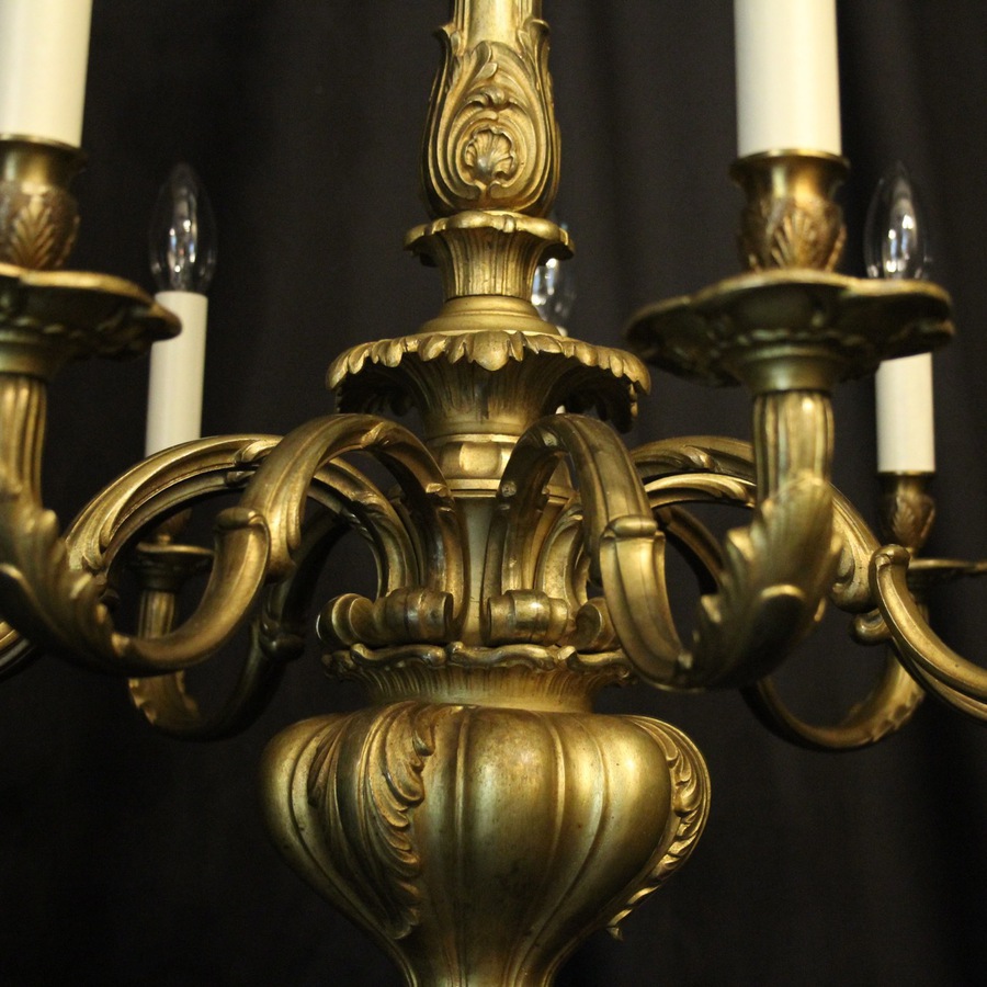 Antique English Gilded Cherub Bronze 8 Light Chandelier