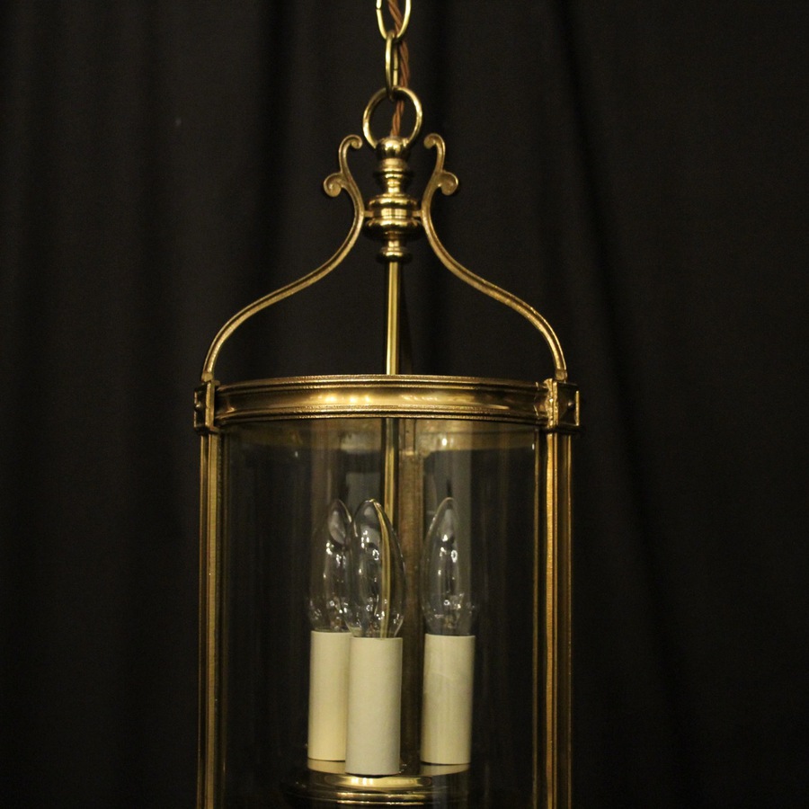 Antique English Brass Triple Light Convex Lantern