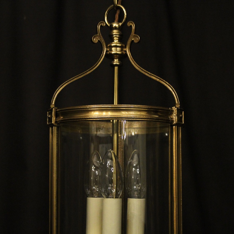 Antique English Brass Triple Light Convex Lantern
