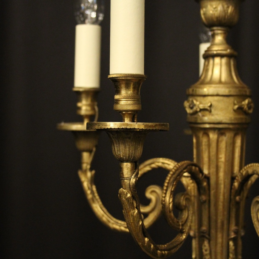 Antique French Gilded Bronze 5 Light Antique Chandelier