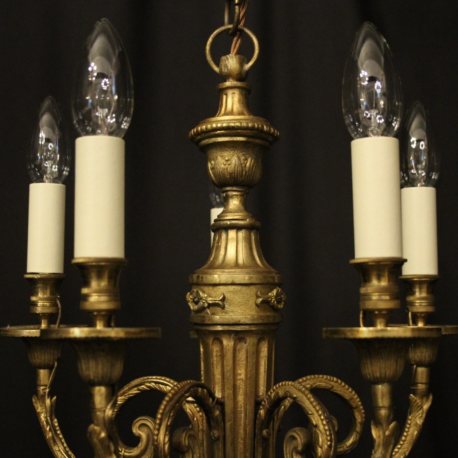 Antique French Gilded Bronze 5 Light Antique Chandelier