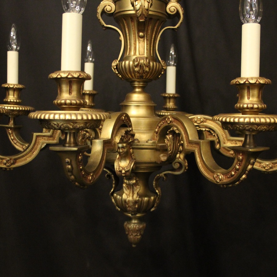 Antique French Gilded Bronze 8 Light Antique Chandelier