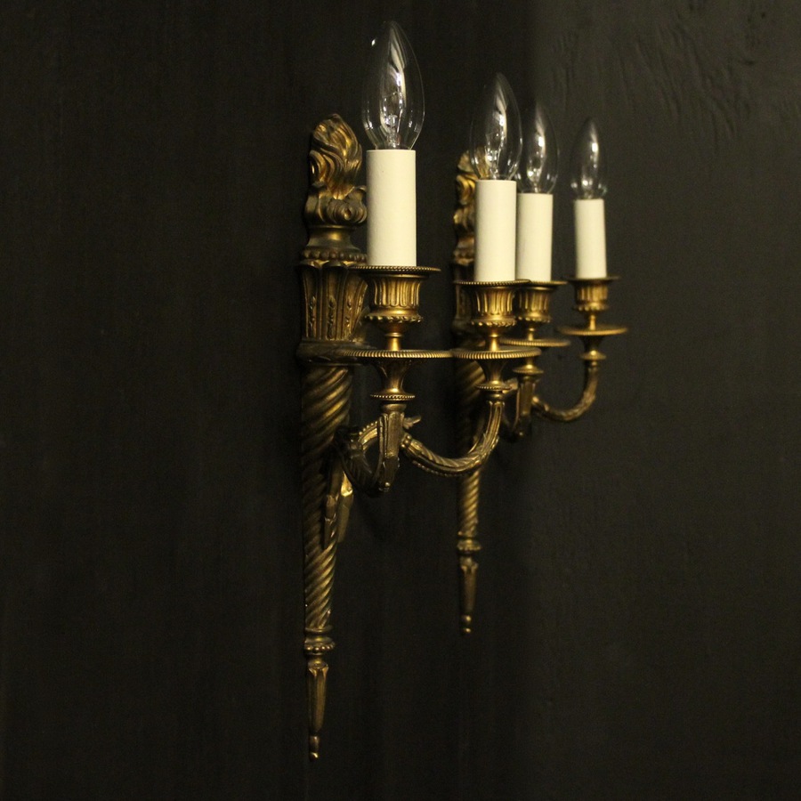Antique French 19th C Gilded Twin Arm Wall Sconces