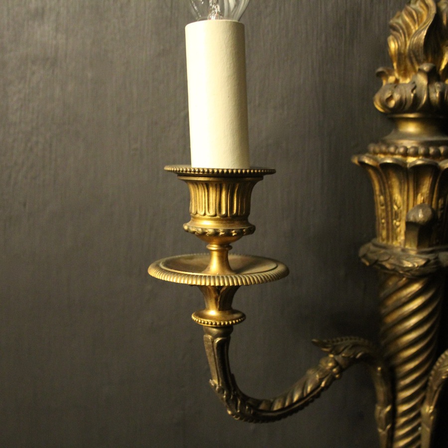 Antique French 19th C Gilded Twin Arm Wall Sconces