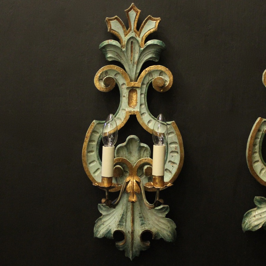 Antique Italian Pair Of Polychrome Antique Wall Lights