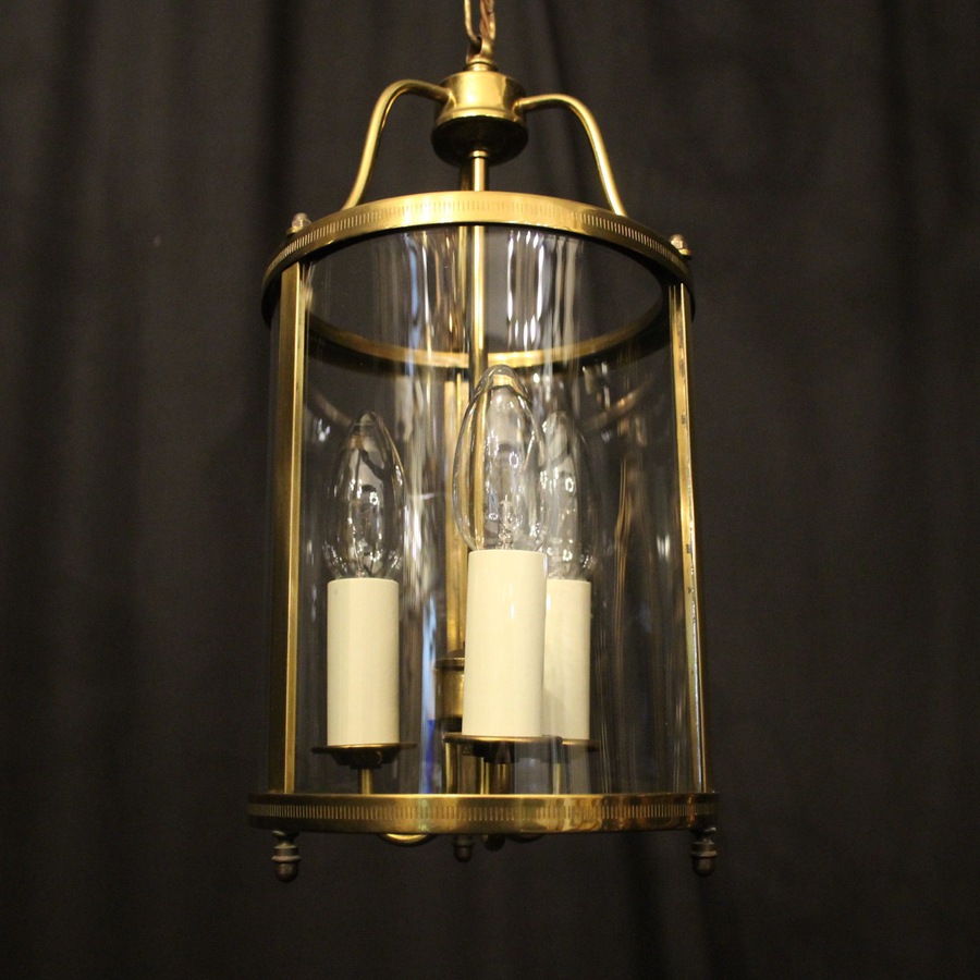 Antique French Gilded Triple Light Convex Hall Lantern