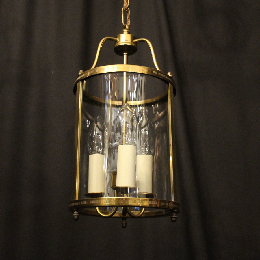 Antique French Gilded Triple Light Convex Hall Lantern