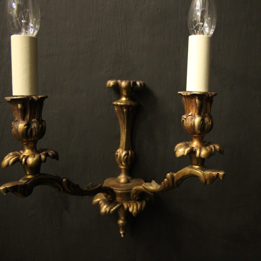 Antique French Pair Of Gilded Twin Arm Wall Lights