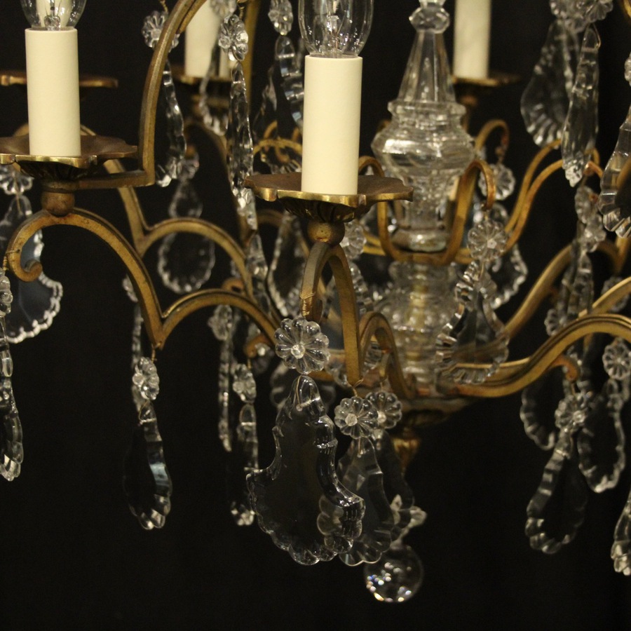 Antique French Gilded 8 Light Crystal Antique Chandelier