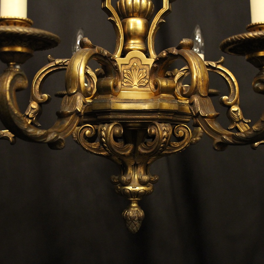 Antique French Gilded Bronze 6 Light Antique Chandelier