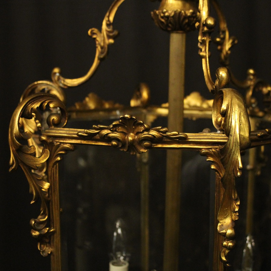 Antique French Gilded Bronze Triple light Antique Lantern