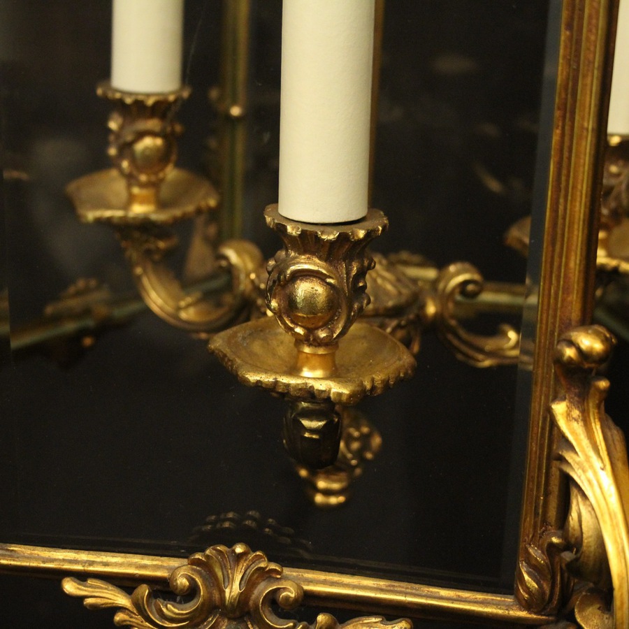 Antique French Gilded Bronze Triple light Antique Lantern